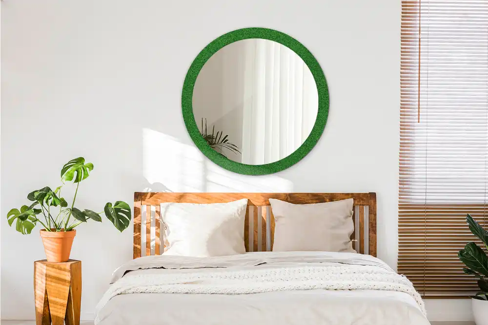 Oglindă rotundă decorativă de perete cu iarbă verde