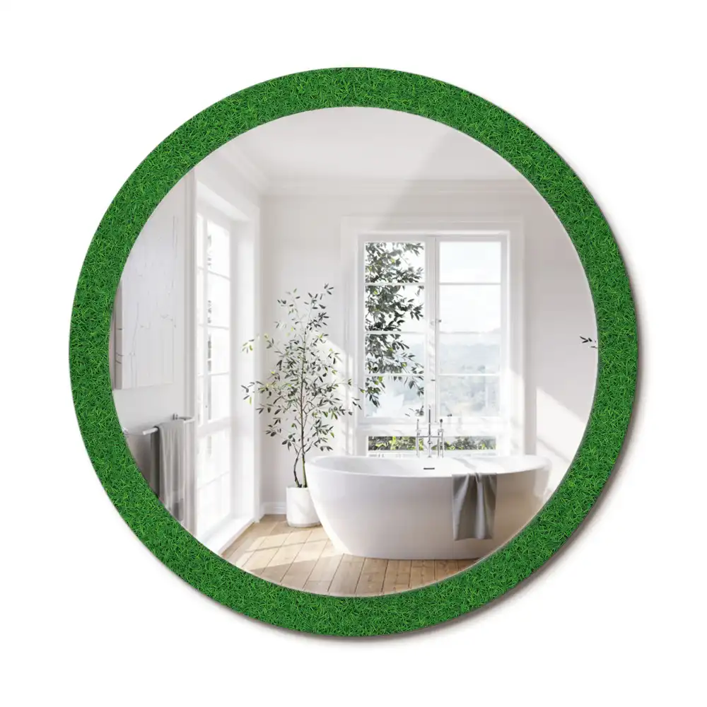 Oglindă rotundă decorativă de perete cu iarbă verde