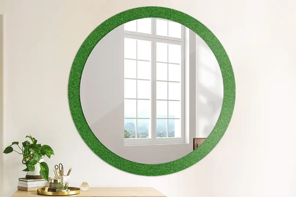 Oglindă rotundă decorativă de perete cu iarbă verde