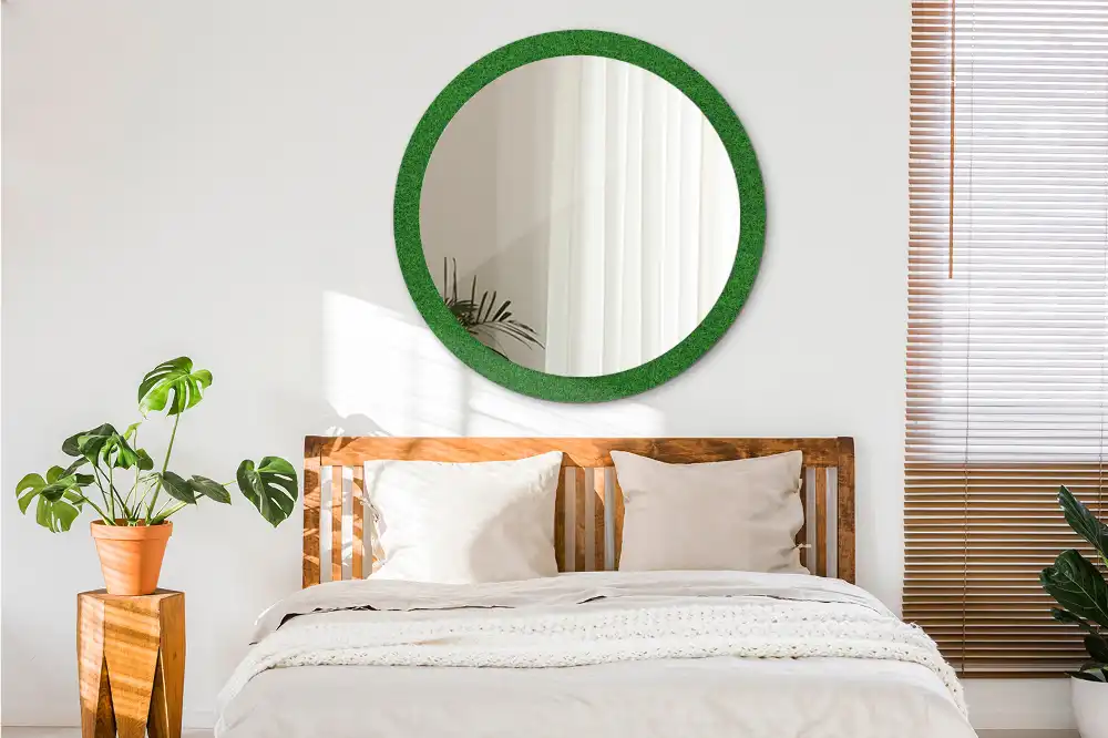 Oglindă rotundă decorativă de perete cu iarbă verde