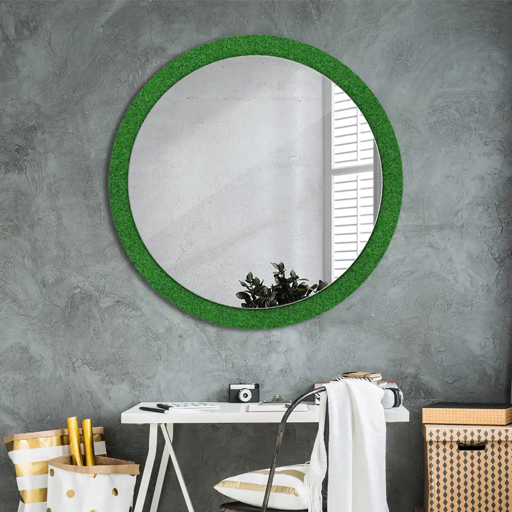 Oglindă rotundă decorativă de perete cu iarbă verde