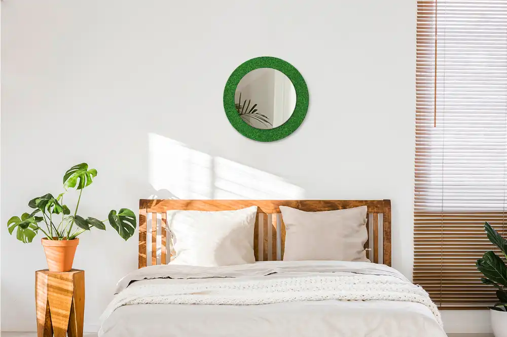 Oglindă rotundă decorativă de perete cu iarbă verde
