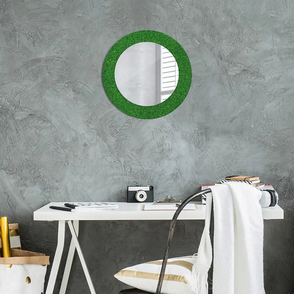 Oglindă rotundă decorativă de perete cu iarbă verde