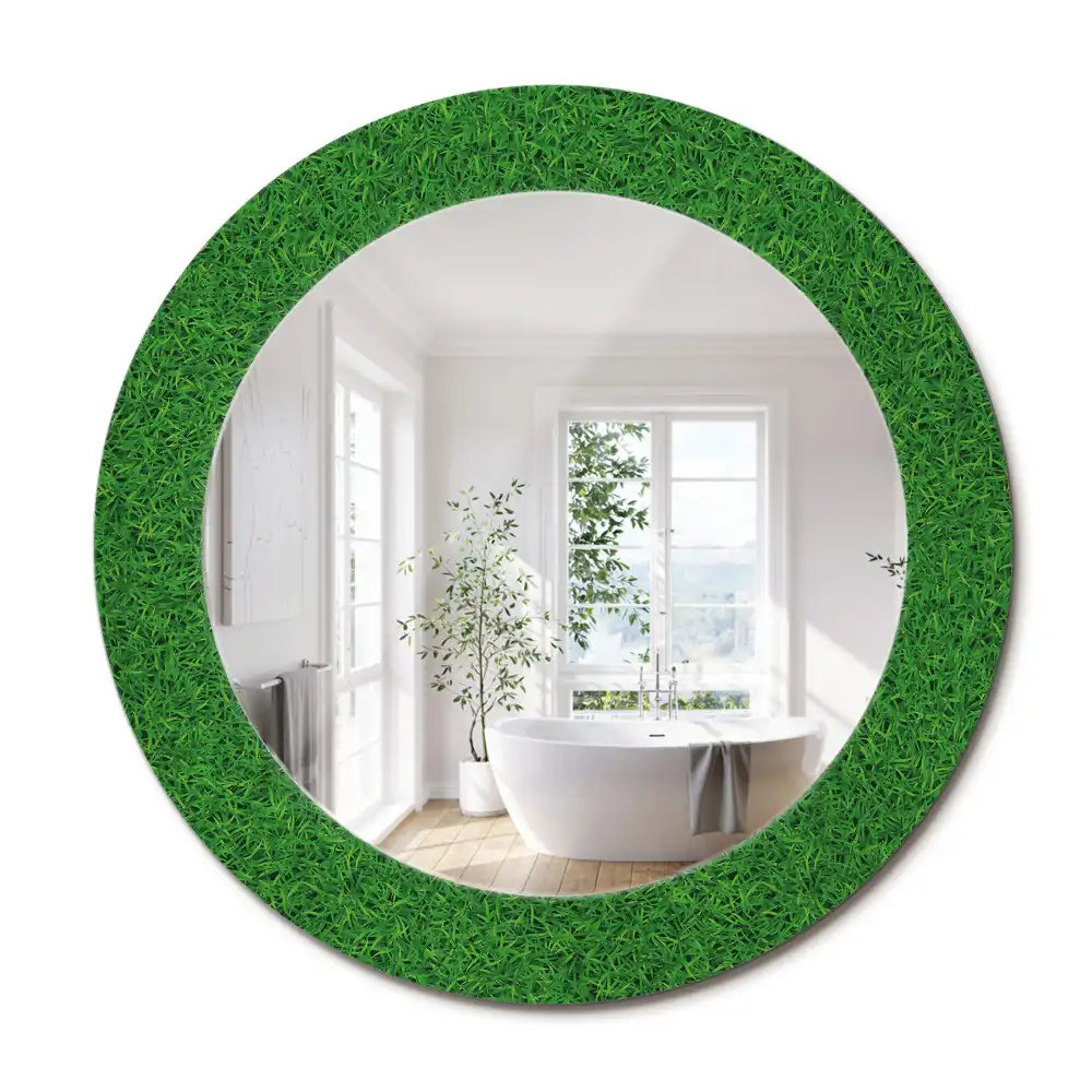 Oglindă rotundă decorativă de perete cu iarbă verde