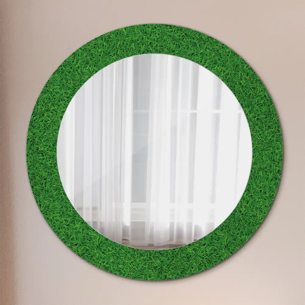 Oglindă rotundă decorativă de perete cu iarbă verde