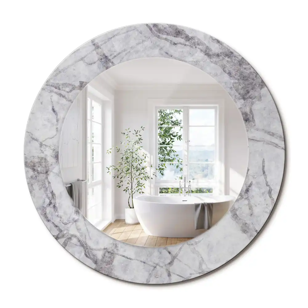 Oglindă rotundă decorativă de perete cu aspect de marmură albă