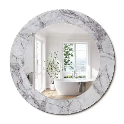 Oglindă rotundă decorativă de perete cu aspect de marmură albă