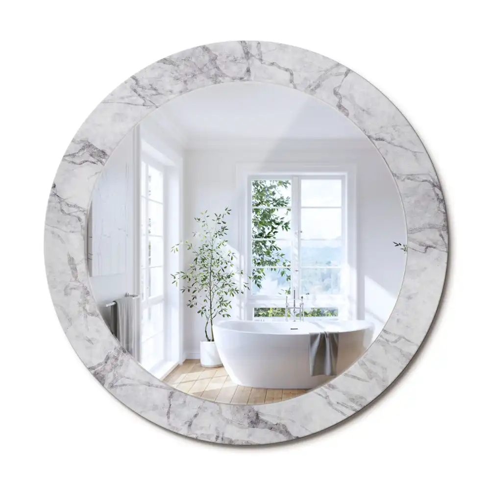Oglindă rotundă decorativă de perete cu aspect de marmură albă