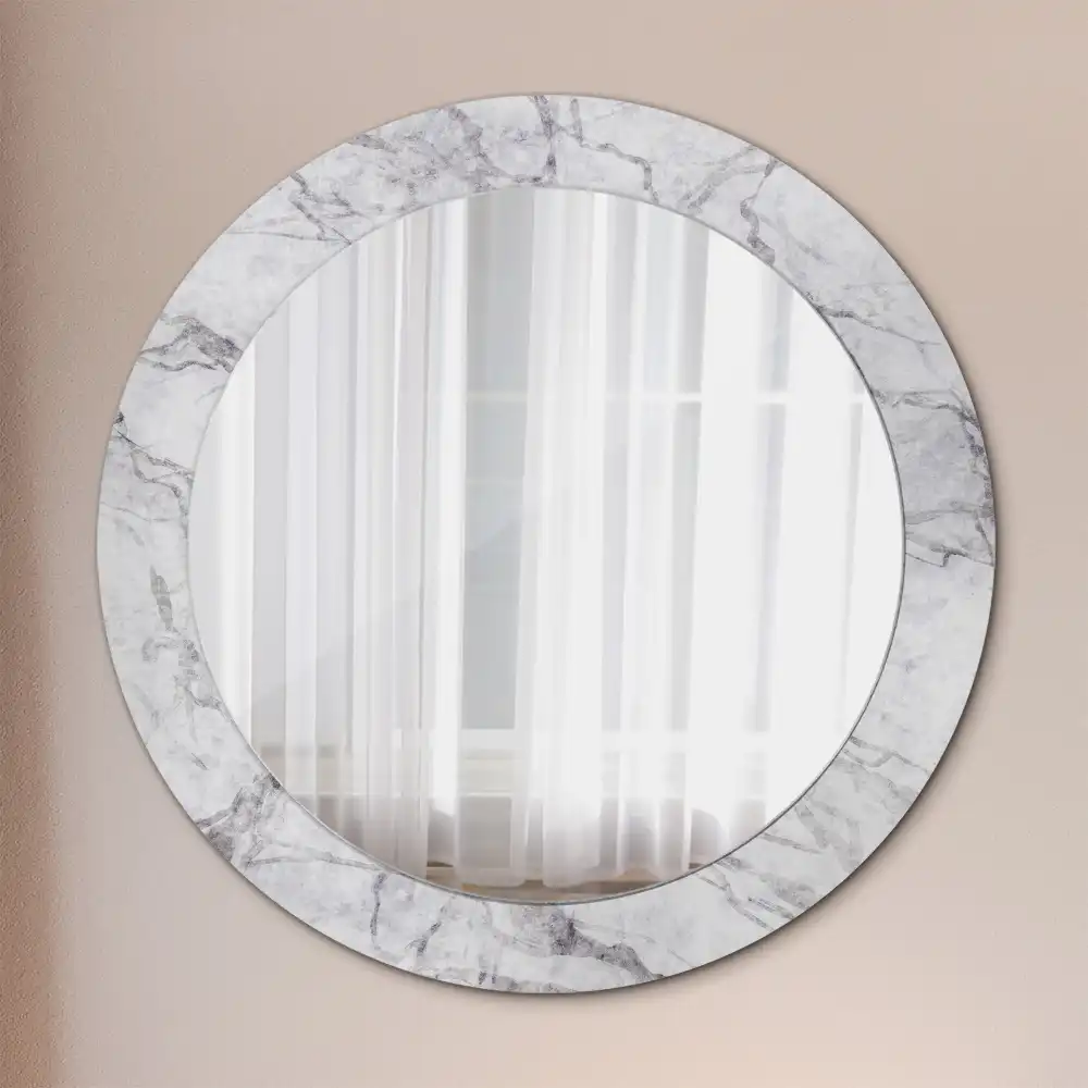 Oglindă rotundă decorativă de perete cu aspect de marmură albă