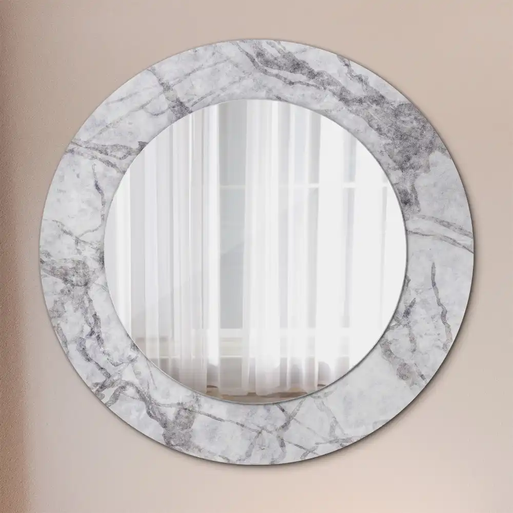 Oglindă rotundă decorativă de perete cu aspect de marmură albă