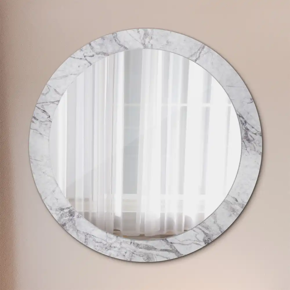 Oglindă rotundă decorativă de perete cu aspect de marmură albă