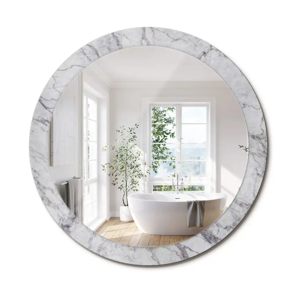 Oglindă rotundă decorativă de perete cu aspect de marmură albă