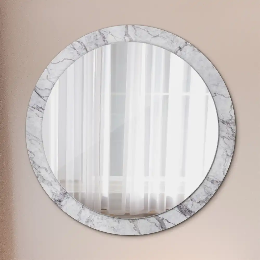 Oglindă rotundă decorativă de perete cu aspect de marmură albă