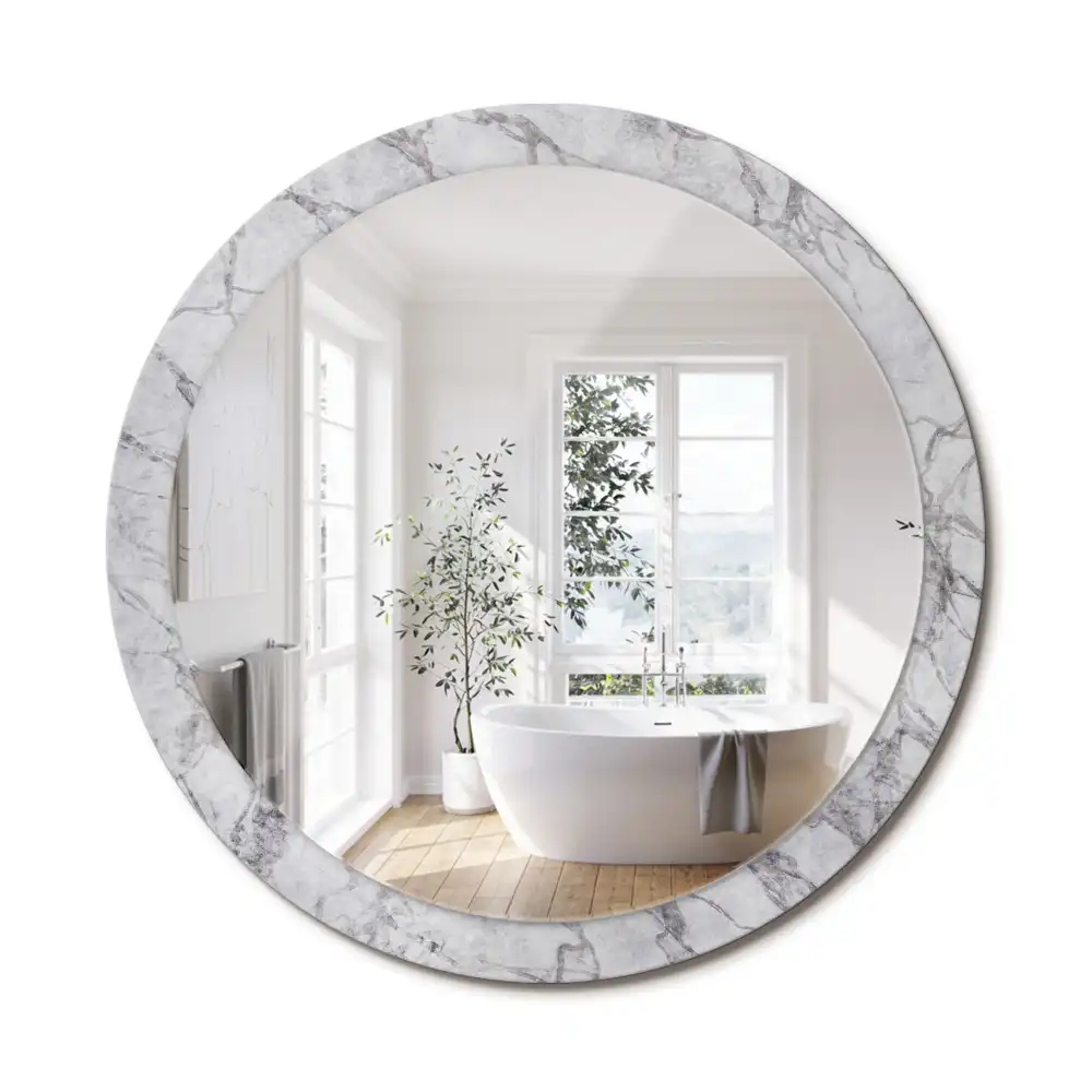 Oglindă rotundă decorativă de perete cu aspect de marmură albă