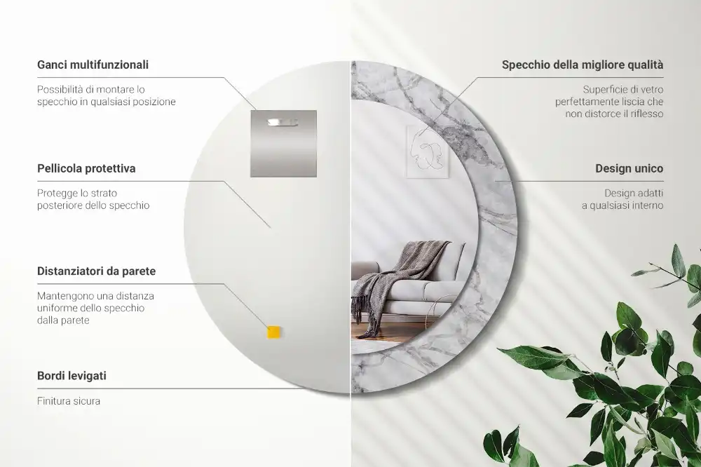 Oglindă rotundă decorativă de perete cu aspect de marmură albă