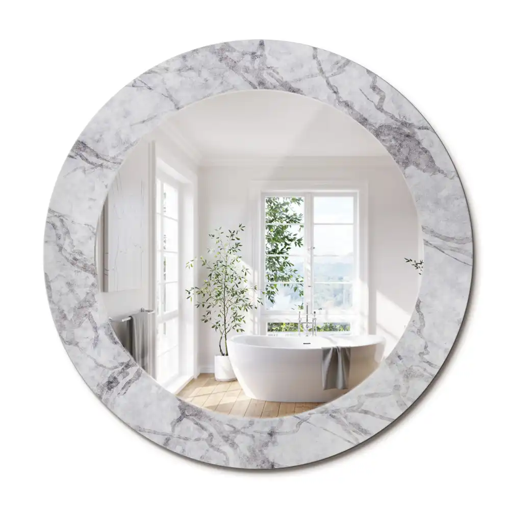Oglindă rotundă decorativă de perete cu aspect de marmură albă