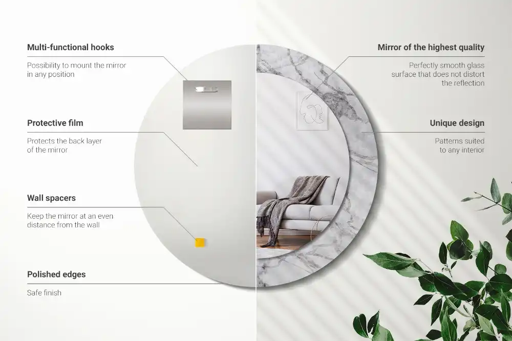 Oglindă rotundă decorativă de perete cu aspect de marmură albă