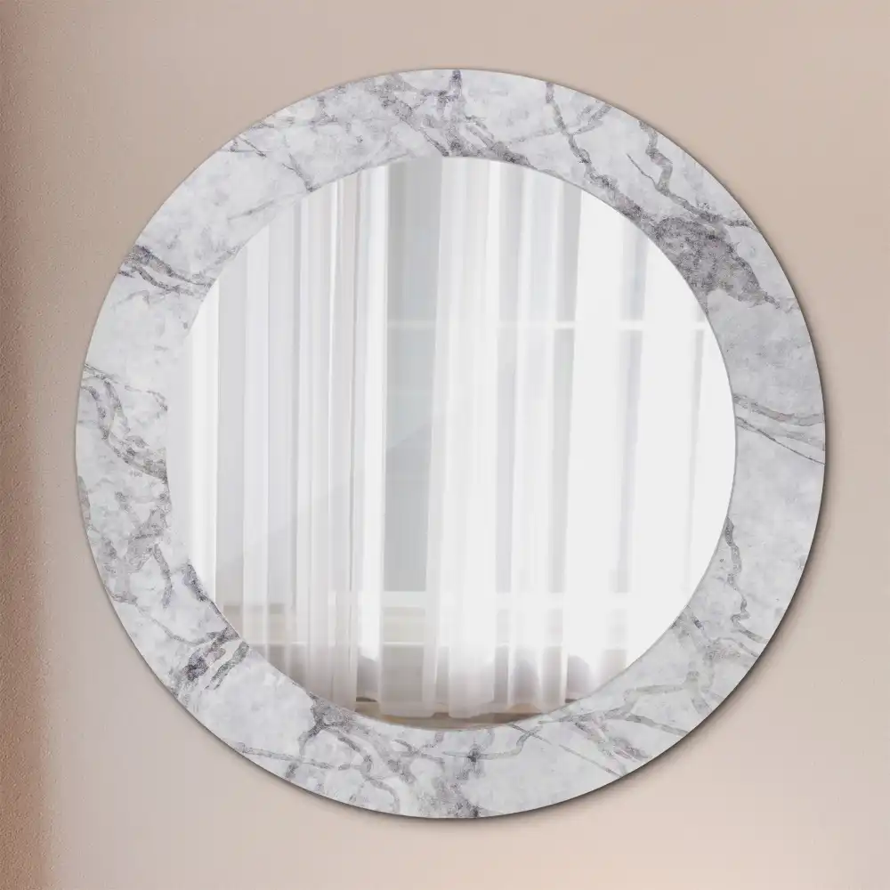 Oglindă rotundă decorativă de perete cu aspect de marmură albă