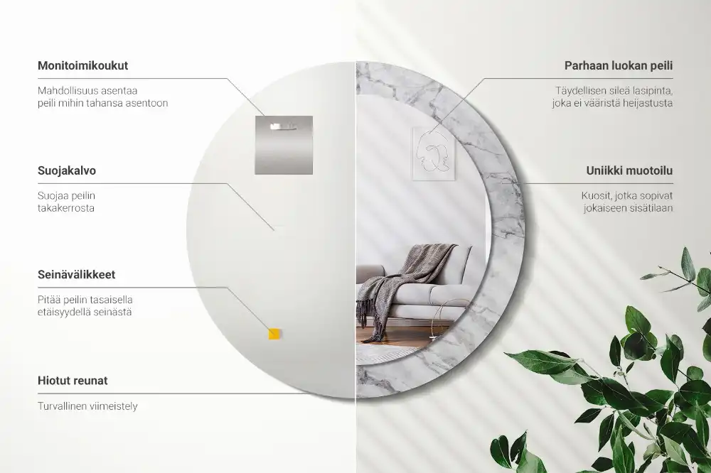 Oglindă rotundă decorativă de perete cu aspect de marmură albă