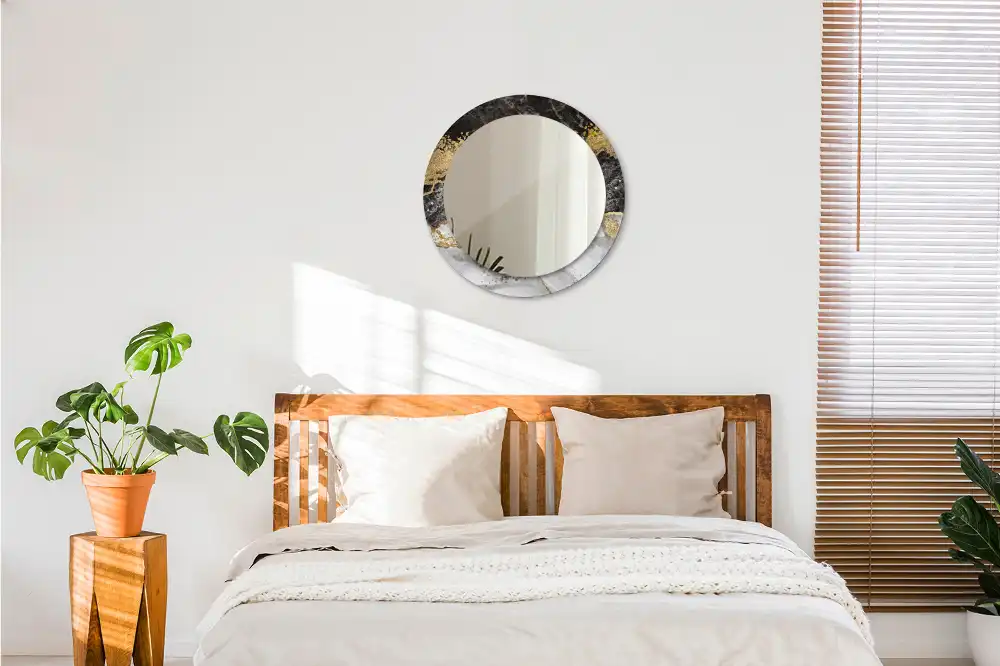 Oglinda rotunda rama cu imprimeu marmură loft