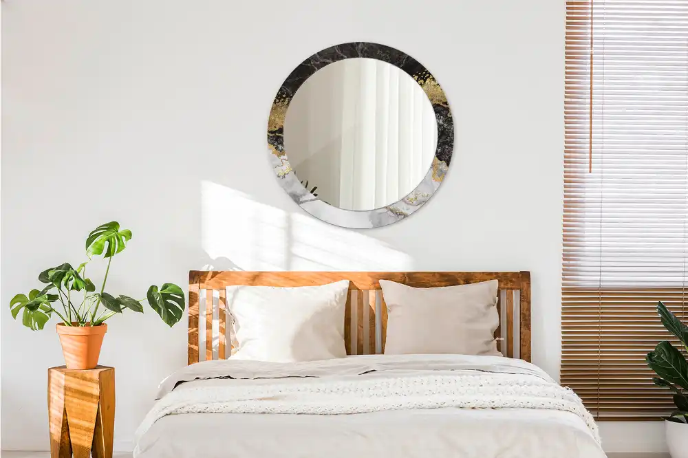 Oglinda rotunda rama cu imprimeu marmură loft