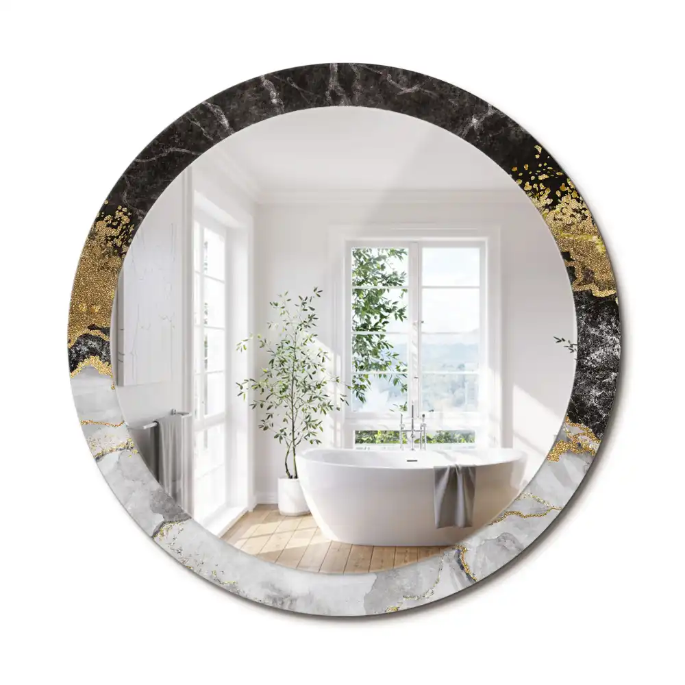 Oglinda rotunda rama cu imprimeu marmură loft