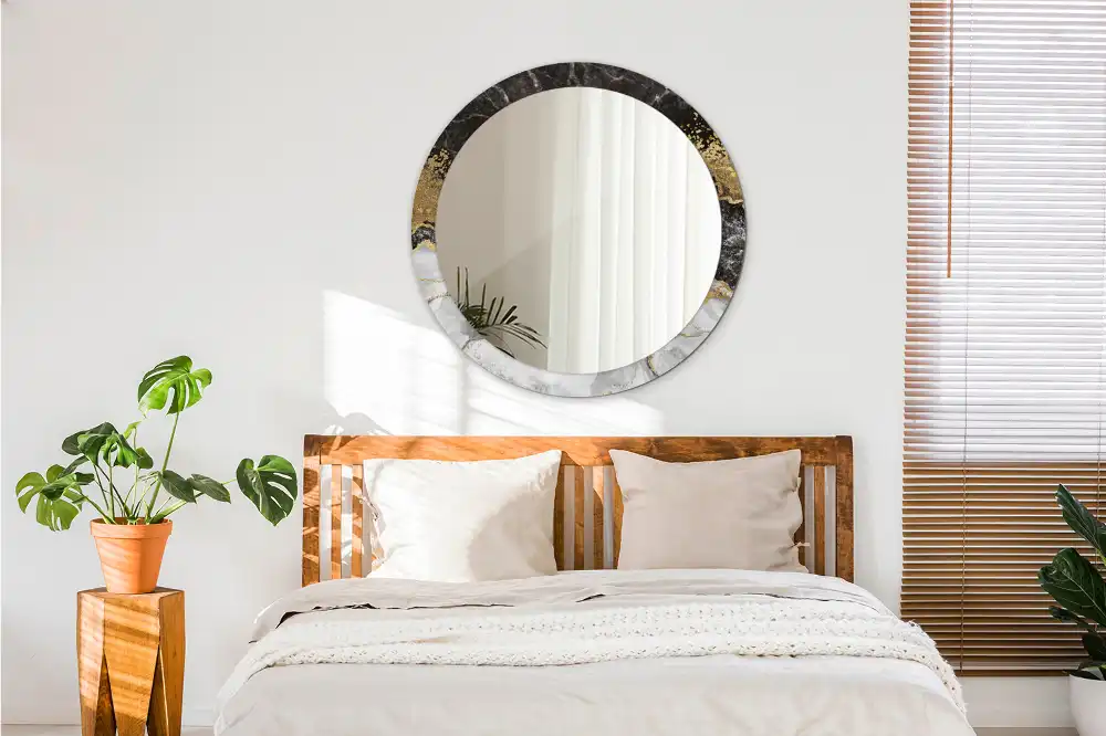 Oglinda rotunda rama cu imprimeu marmură loft