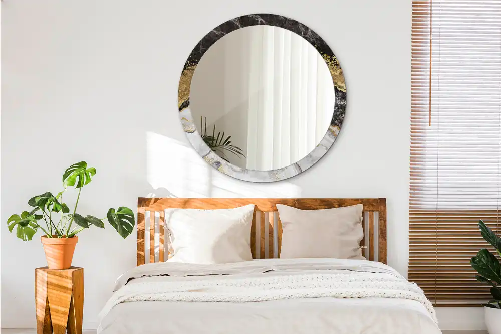 Oglinda rotunda rama cu imprimeu marmură loft