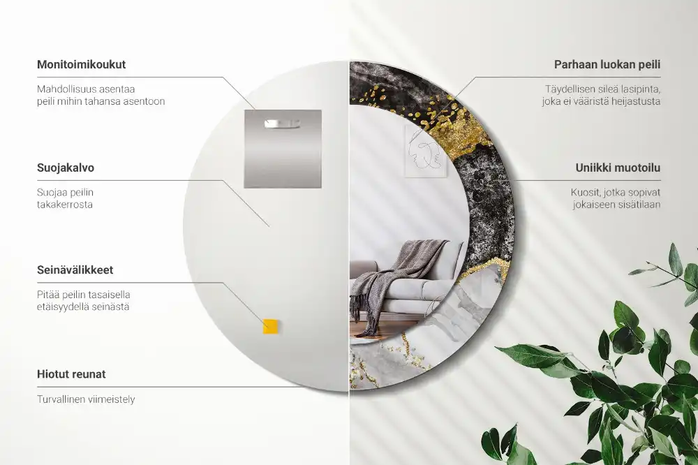 Oglinda rotunda rama cu imprimeu marmură loft