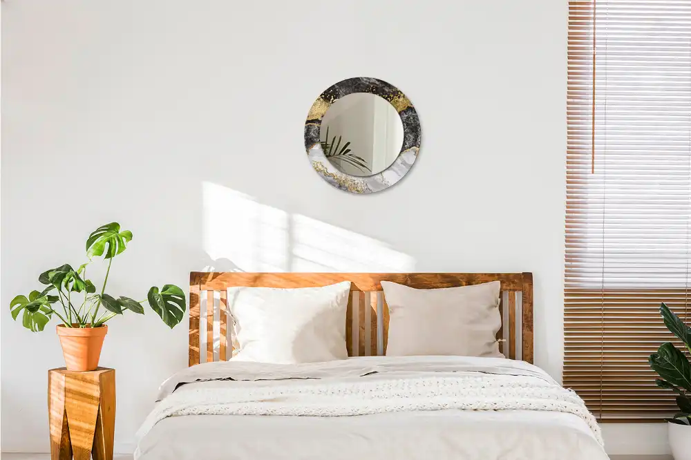 Oglinda rotunda rama cu imprimeu marmură loft