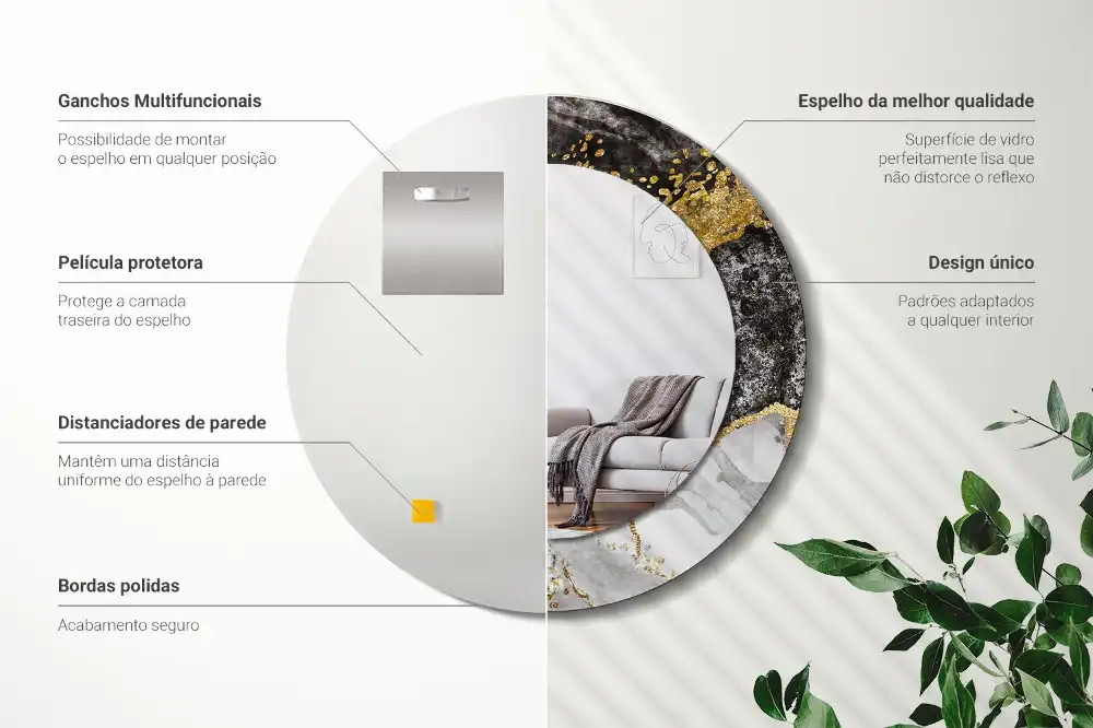 Oglinda rotunda rama cu imprimeu marmură loft