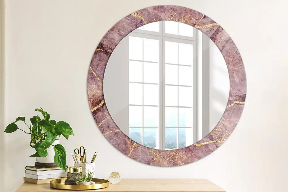 Oglindă rotundă decorativă cu aspect de marmură