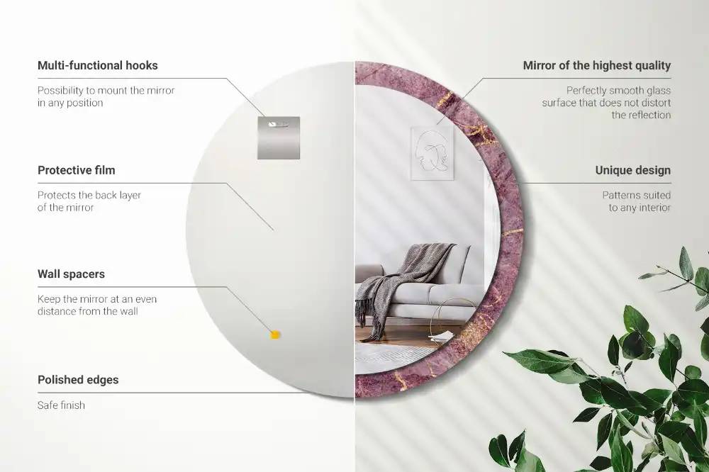 Oglindă rotundă decorativă cu aspect de marmură