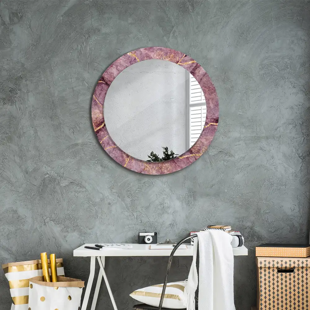 Oglindă rotundă decorativă cu aspect de marmură