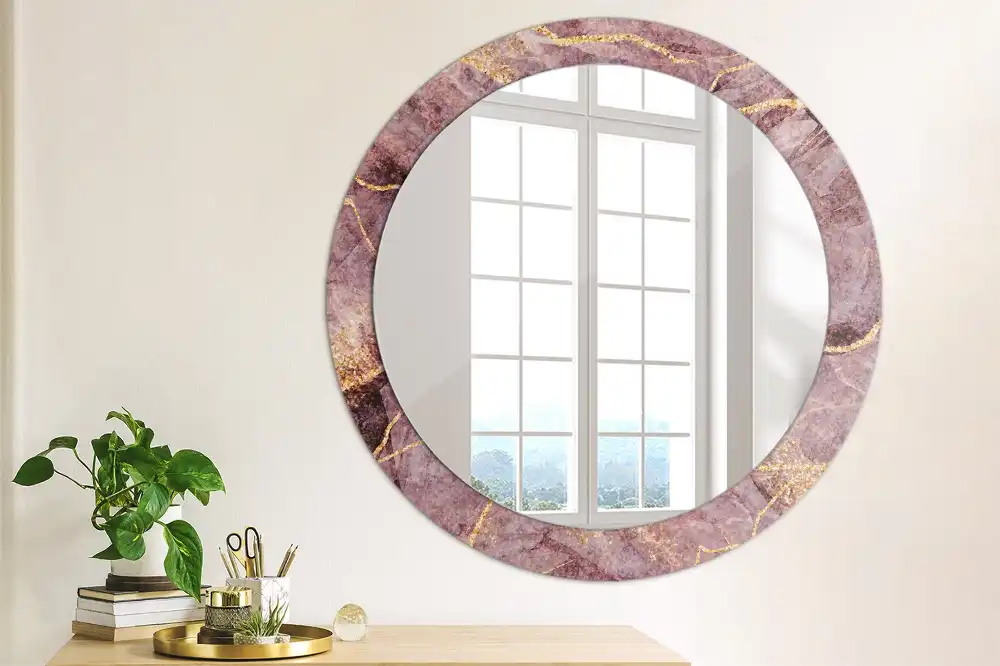 Oglindă rotundă decorativă cu aspect de marmură