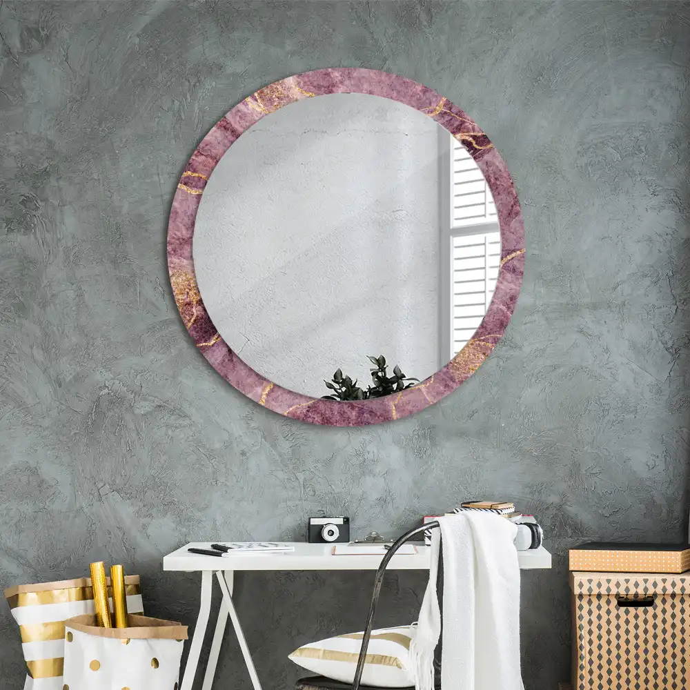 Oglindă rotundă decorativă cu aspect de marmură