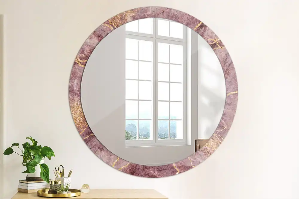 Oglindă rotundă decorativă cu aspect de marmură