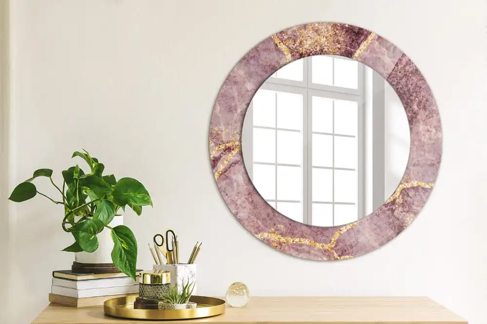 Oglindă rotundă decorativă cu aspect de marmură