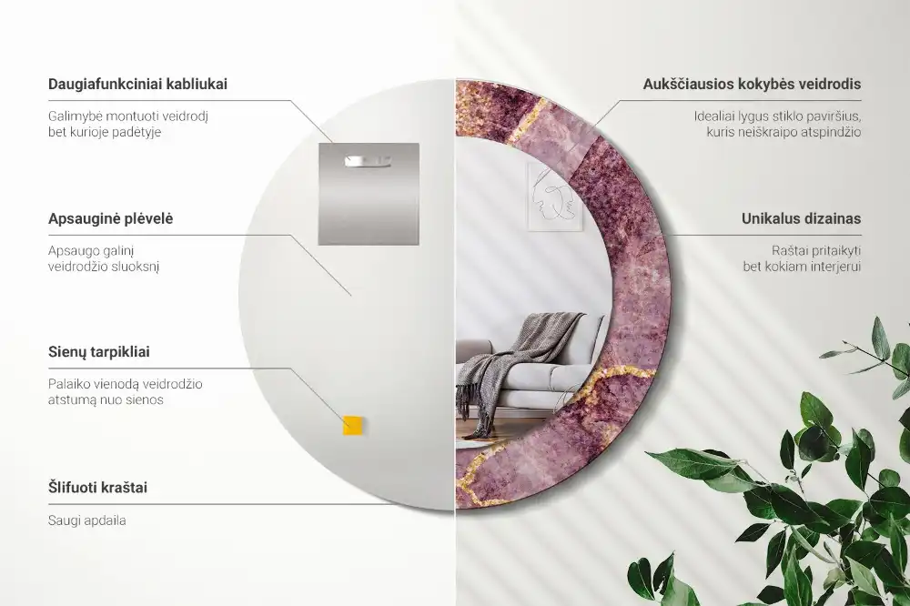Oglindă rotundă decorativă cu aspect de marmură