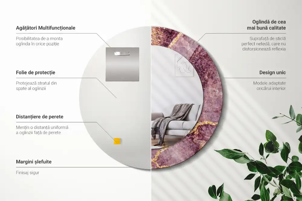 Oglindă rotundă decorativă cu aspect de marmură