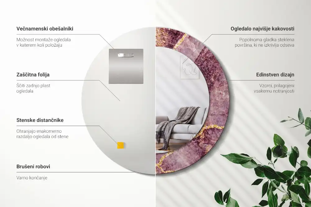Oglindă rotundă decorativă cu aspect de marmură