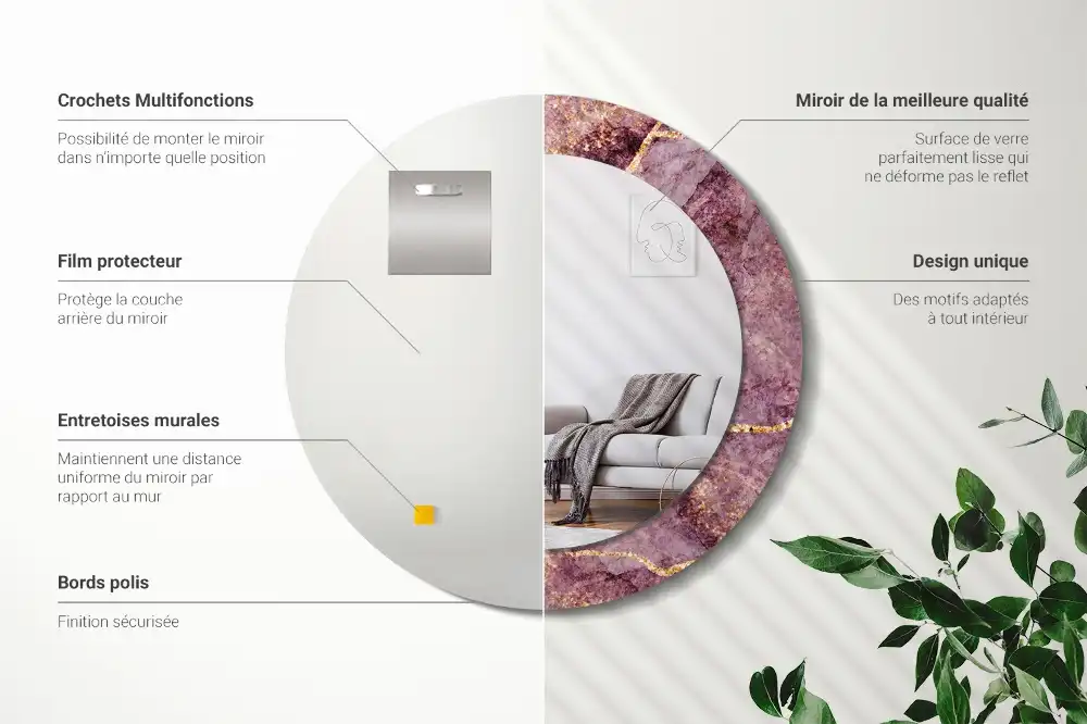 Oglindă rotundă decorativă cu aspect de marmură
