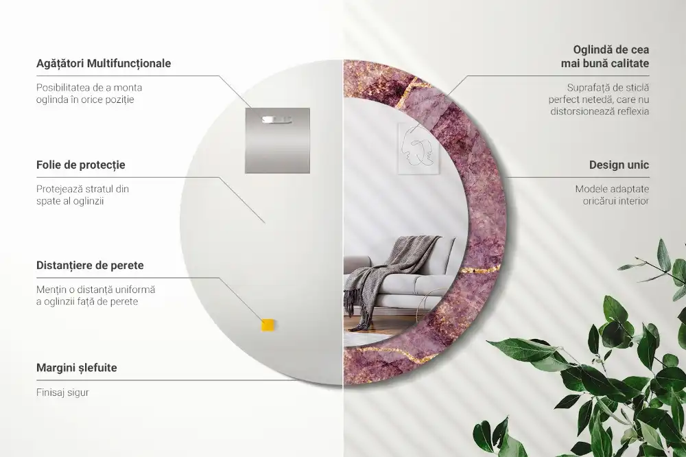 Oglindă rotundă decorativă cu aspect de marmură