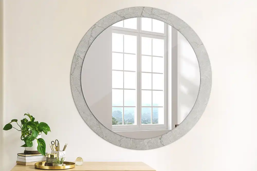 Oglindă rotundă decorativă de perete din ciment gri