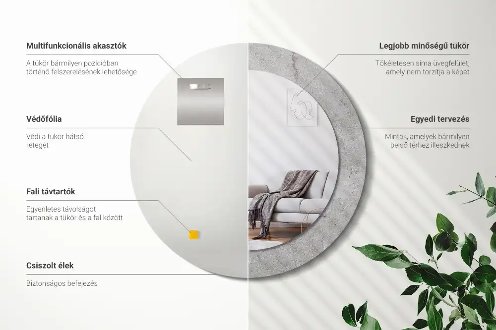 Oglindă rotundă decorativă de perete din ciment gri