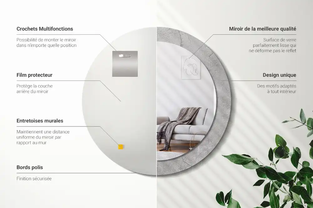 Oglindă rotundă decorativă de perete din ciment gri