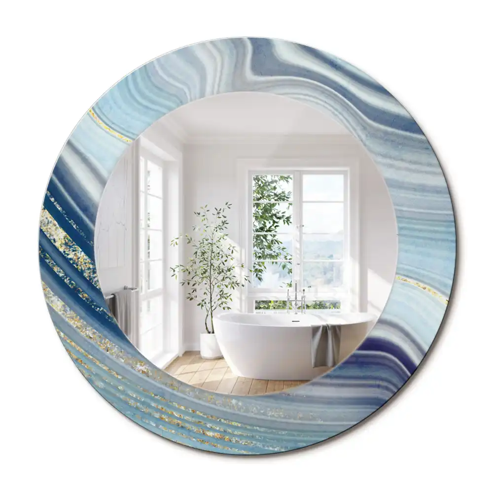 Oglindă rotundă decorativă cu aspect de marmură albastră