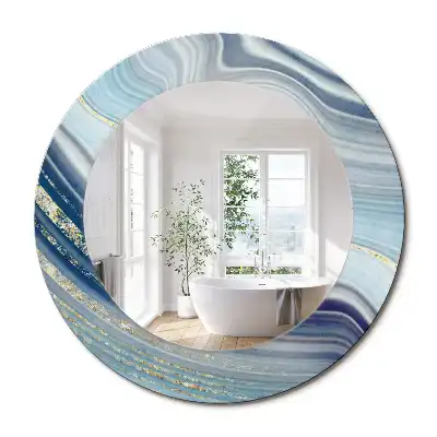 Oglindă rotundă decorativă cu aspect de marmură albastră