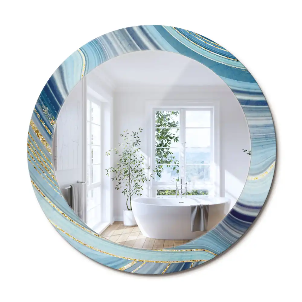 Oglindă rotundă decorativă cu aspect de marmură albastră