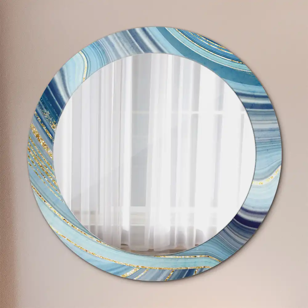 Oglindă rotundă decorativă cu aspect de marmură albastră